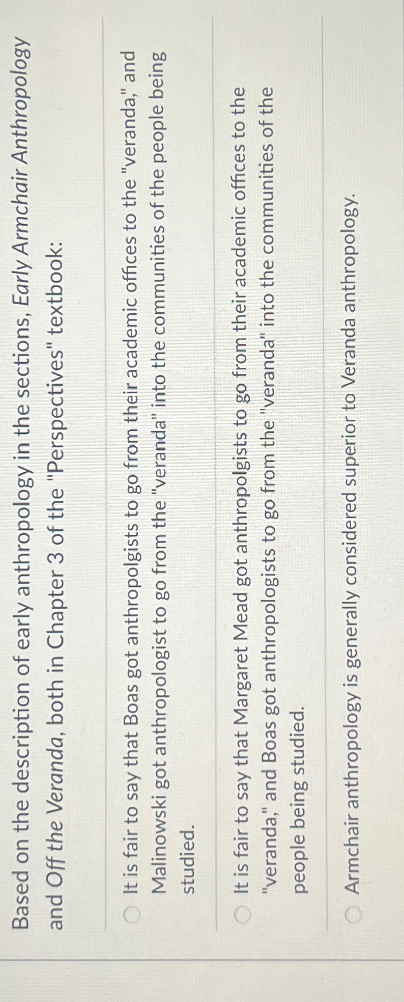 Solved Based on the description of early anthropology in the