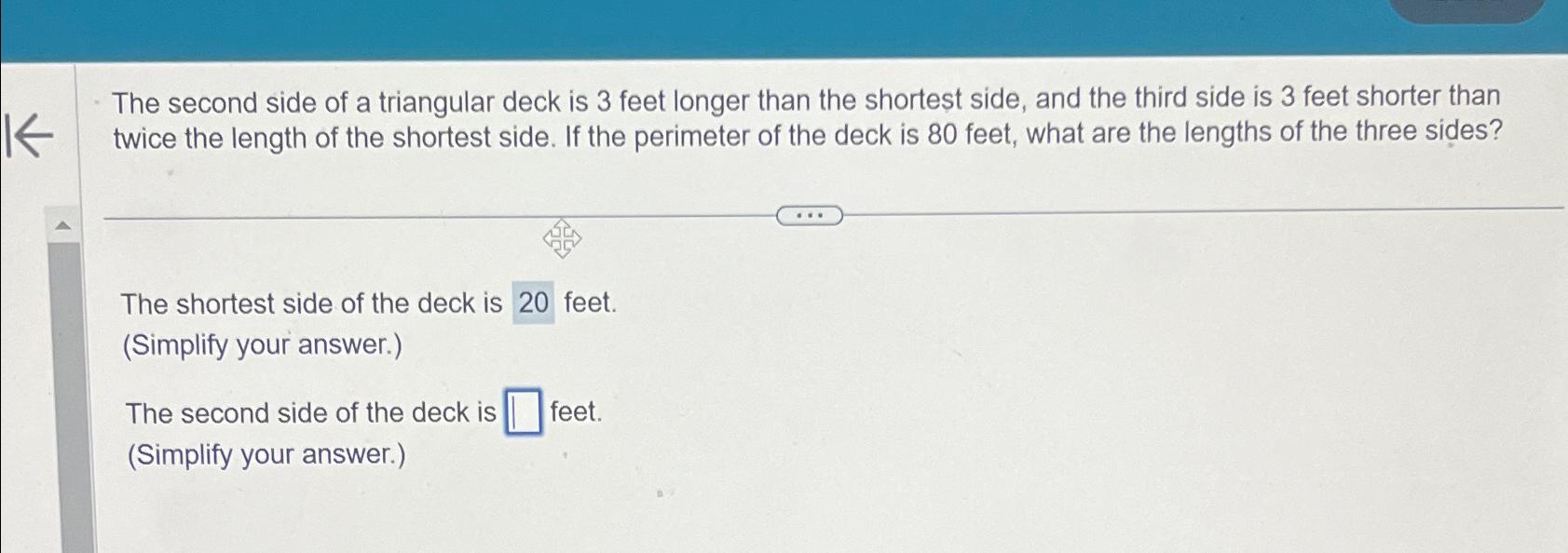 Solved The second side of a triangular deck is 3 ﻿feet | Chegg.com