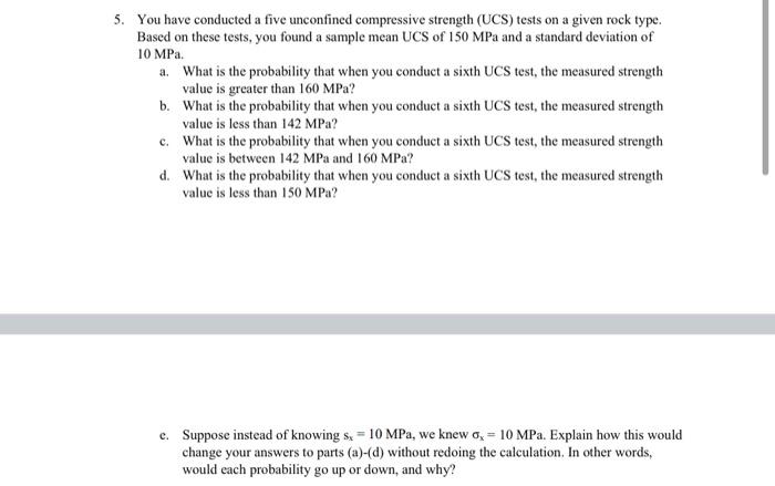 Solved 5. You have conducted a five unconfined compressive | Chegg.com