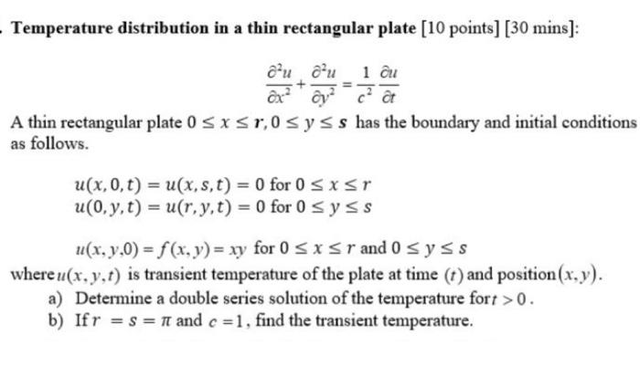 Solved Temperature distribution in a thin rectangular plate | Chegg.com