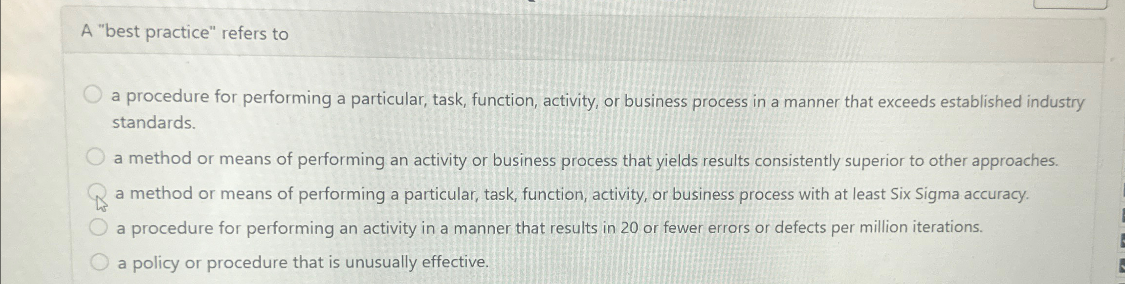 Solved A "best practice" refers toa procedure for performing | Chegg.com