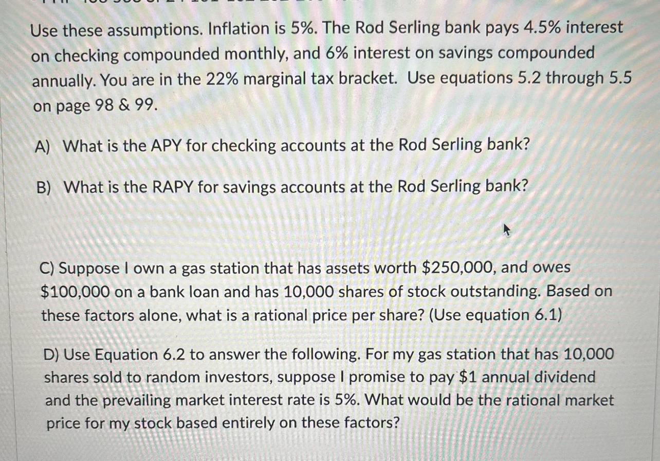 Solved Use these assumptions. Inflation is 5%. ﻿The Rod | Chegg.com