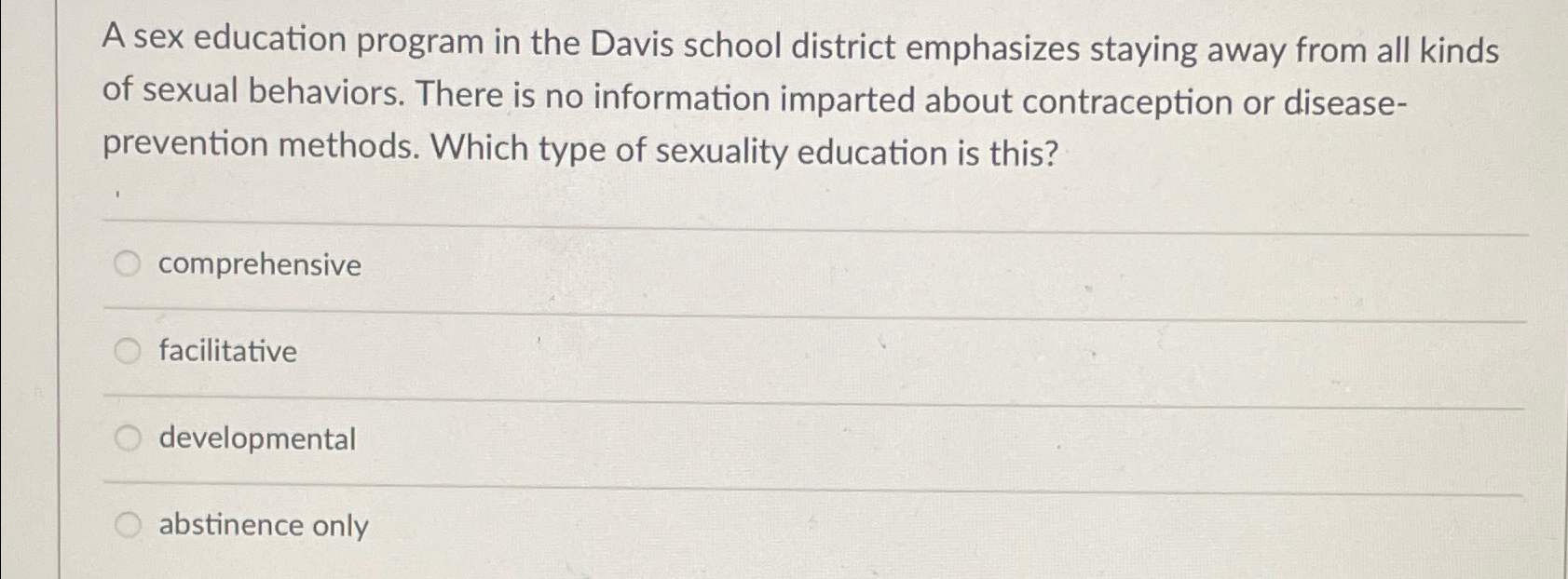 Solved A sex education program in the Davis school district | Chegg.com