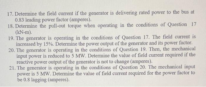 Solved C. A three-phase synchronous generator is rated | Chegg.com
