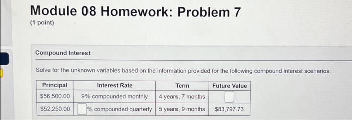 Solved Module 08 Homework: Problem 7 (1 point) Compound | Chegg.com