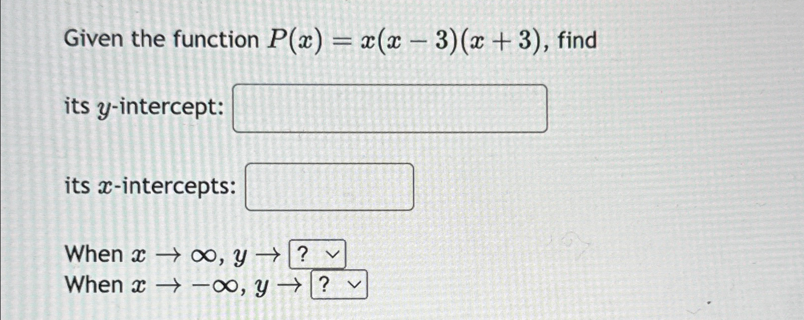 Solved Given the function P(x)=x(x-3)(x+3), ﻿find its | Chegg.com