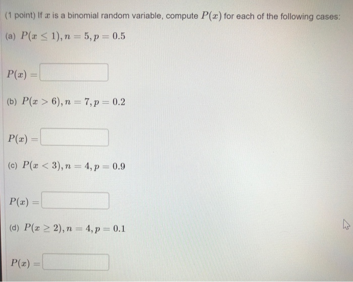 Solved 1 Point If Ae Is A Binomial Random Variable Comp Chegg Com