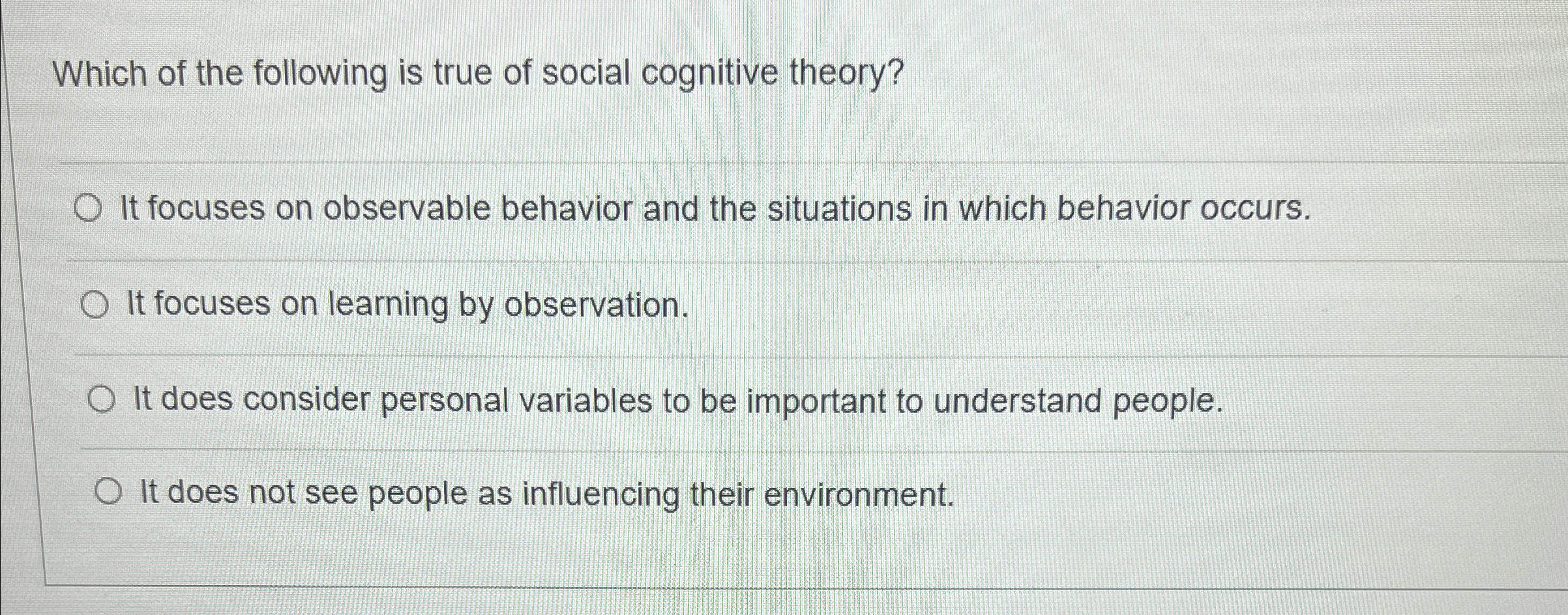 Solved Which of the following is true of social cognitive | Chegg.com