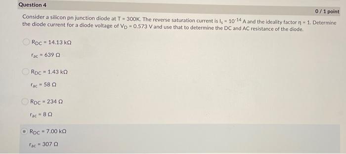 Solved Question 4 0/1 point Consider a silicon pn junction | Chegg.com