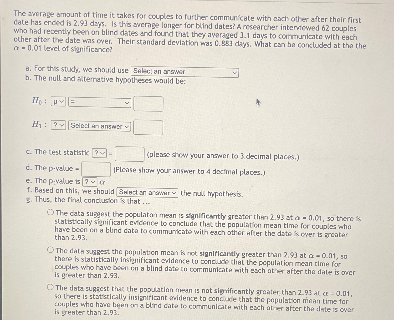 Solved The average amount of time it takes for couples to | Chegg.com