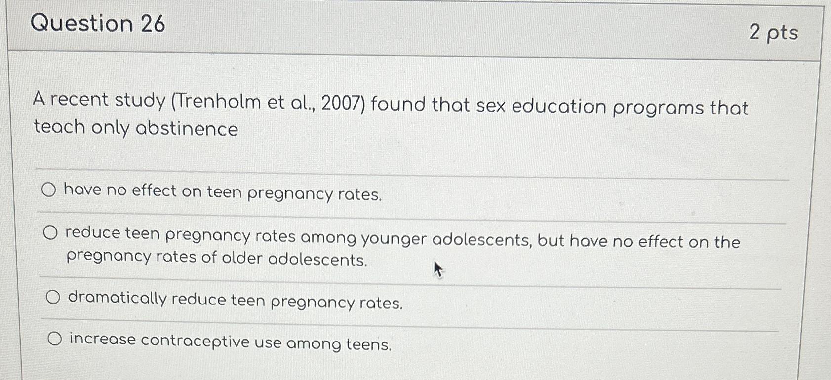 Solved Question 262 ﻿ptsA recent study (Trenholm et | Chegg.com