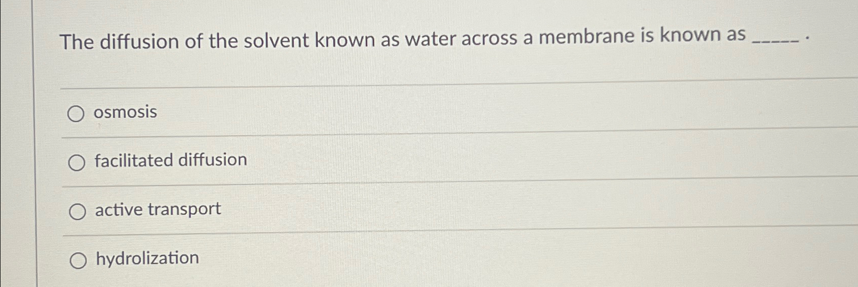 Solved The diffusion of the solvent known as water across a | Chegg.com