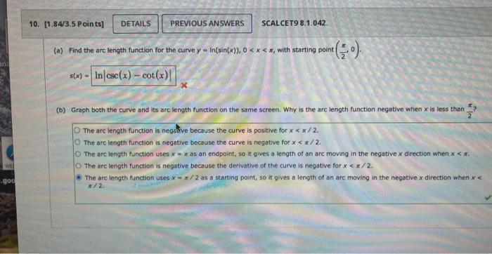 Solved A Find The Arc Length Function For The Curve