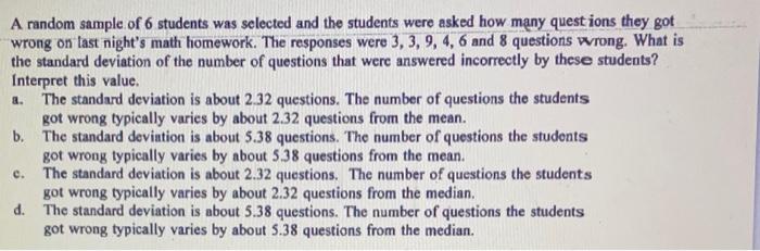 Solved A random sample of 6 students was selected and the | Chegg.com