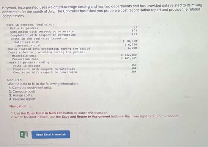 Solved Hayword Incorporated Uses Weighted Average Costing 2438