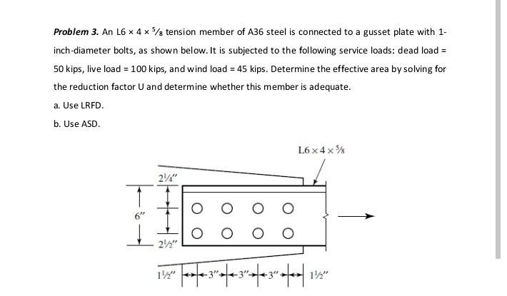 Solved Problem 3. An L6 x 4 x/g tension member of A36 steel | Chegg.com