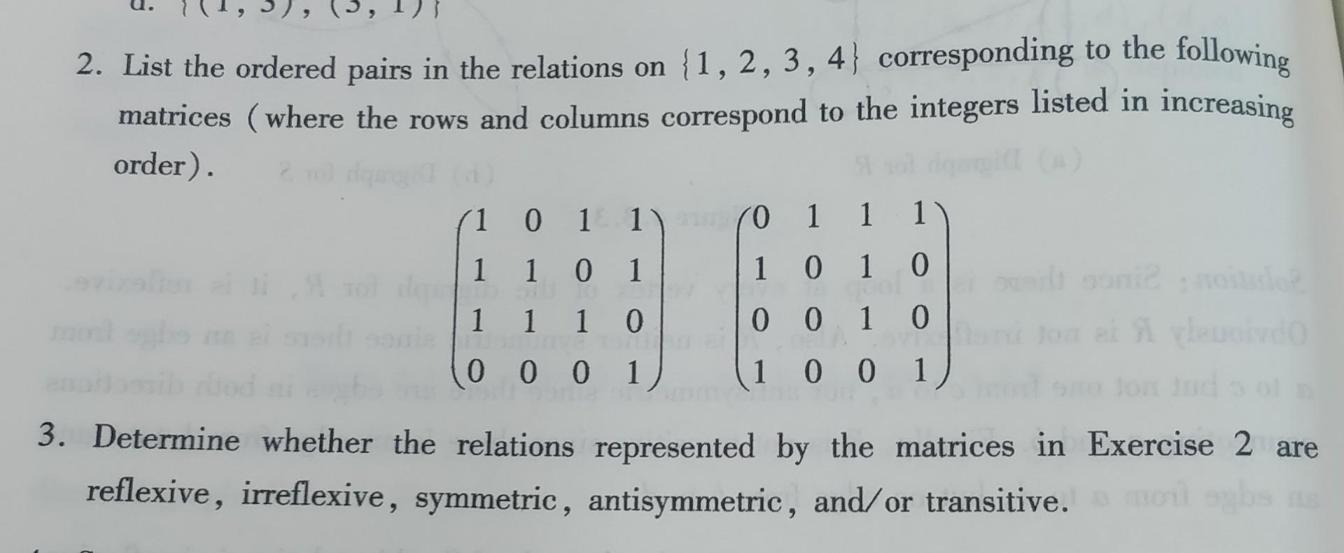 Solved 2 List The Ordered Pairs In The Relations On Chegg Com   Image