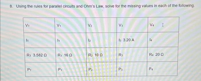 Solved 8. Using the rules for parallel circuits and Ohm's | Chegg.com