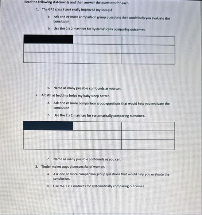 Read the following statements and then answer the | Chegg.com