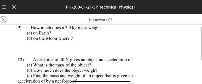Solved = X PH-260-01-21-SP Technical Physics I 9) Homework | Chegg.com