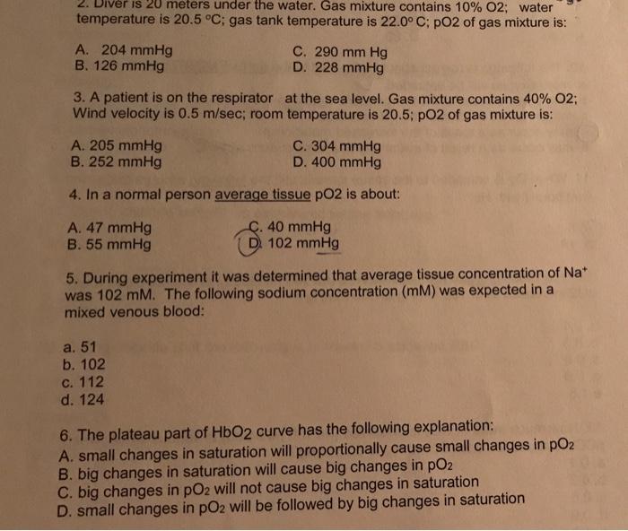 Solved 2. Diver is 20 meters under the water. Gas mixture