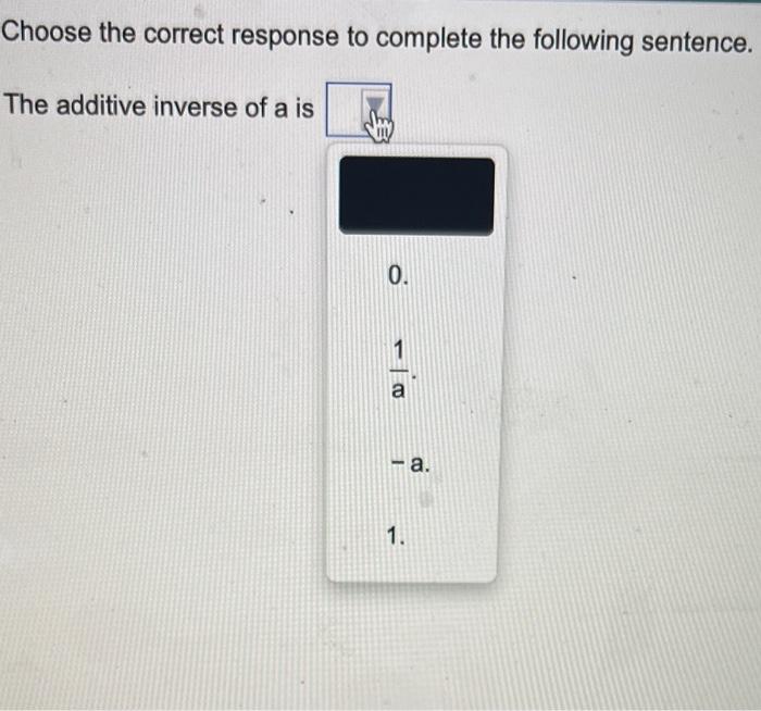 Solved Choose the correct response to complete the following | Chegg.com