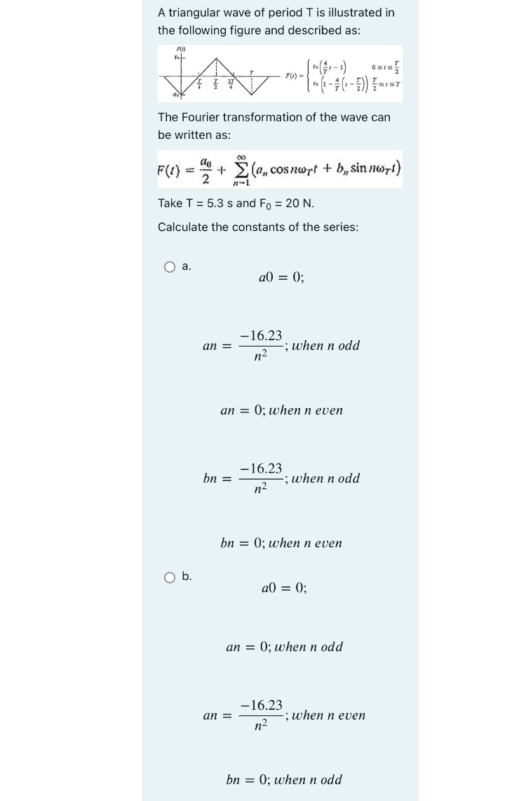 Solved A triangular wave of period T ﻿is illustrated in the | Chegg.com