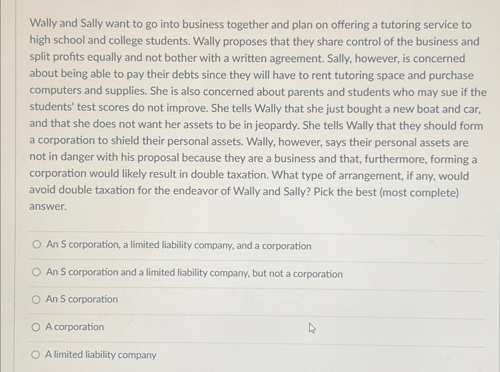 Solved Wally and Sally want to go into business together and | Chegg.com