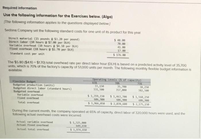 Solved Required information Use the following information | Chegg.com