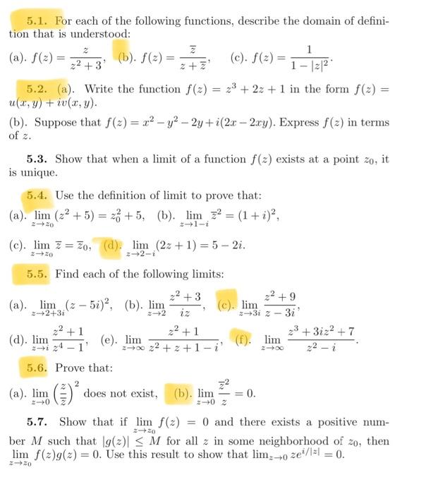 Solved 5.1. For each of the following functions, describe | Chegg.com