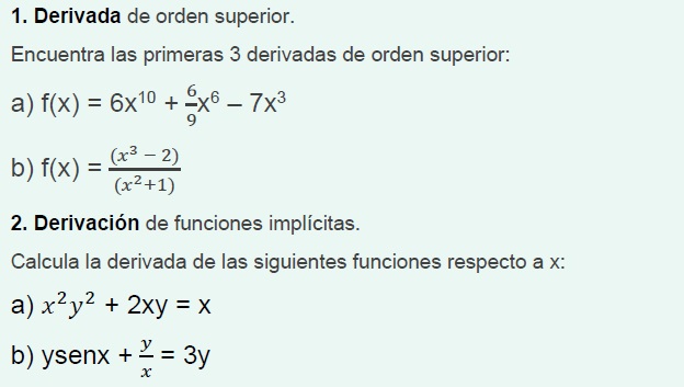 Solved Derivada de orden superior.Encuentra las primeras 3 | Chegg.com