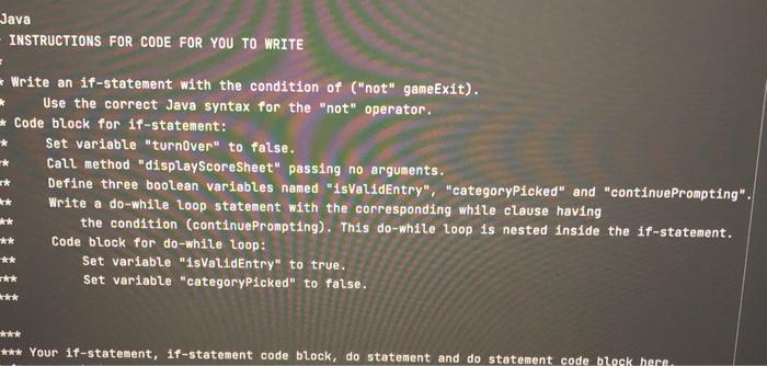 Solved Java INSTRUCTIONS FOR CODE FOR YOU TO WRITE * * Write | Chegg.com
