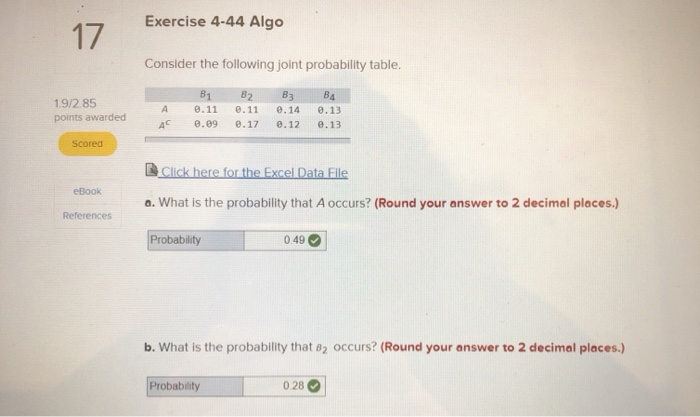 Solved Exercise 4-44 Algo 17 Consider the following joint | Chegg.com