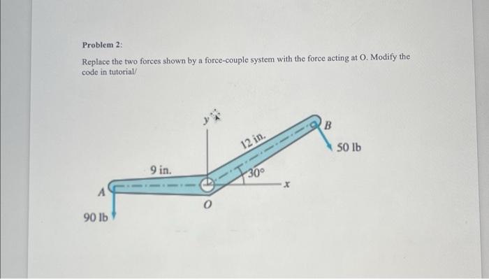 [Solved]: engr statics Problem 2: Replace the two forces sho