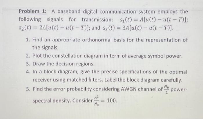 Solved Problem 1: A Baseband Digital Communication System | Chegg.com