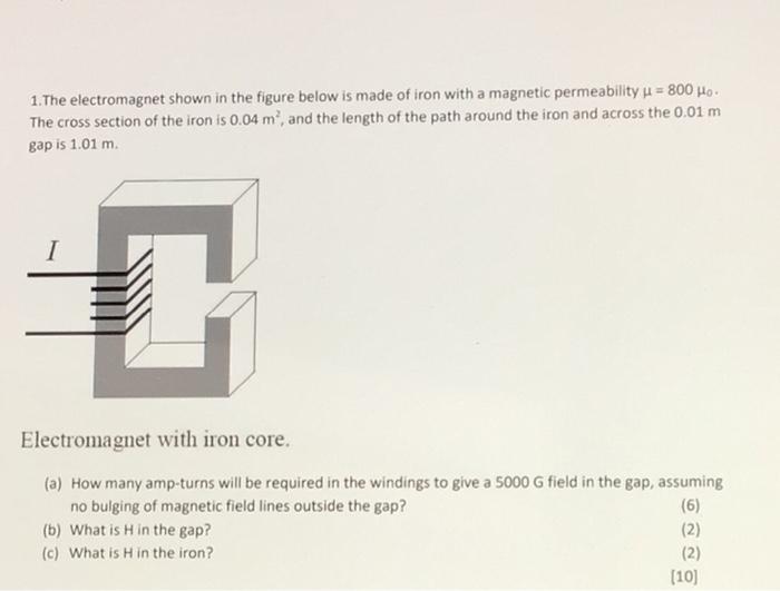 Solved 1.The electromagnet shown in the figure below is made | Chegg.com