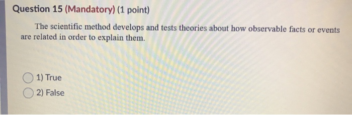Solved Question 1 (Mandatory) (1 point) Saved The | Chegg.com