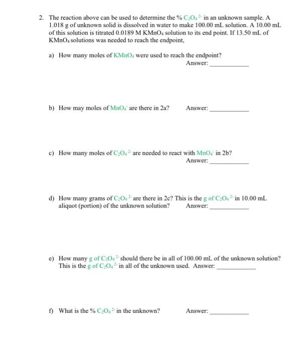 Solved 2. The reaction above can be used to determine the | Chegg.com