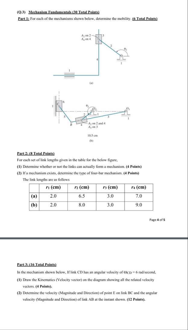 Solved (Q.3) ﻿Mechanism Fundamentals ( 30 ﻿Total Points)Part | Chegg.com
