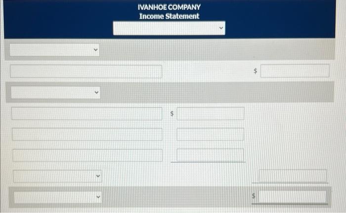 IVANHOE COMPANY
Income Statement
\( \$ \)