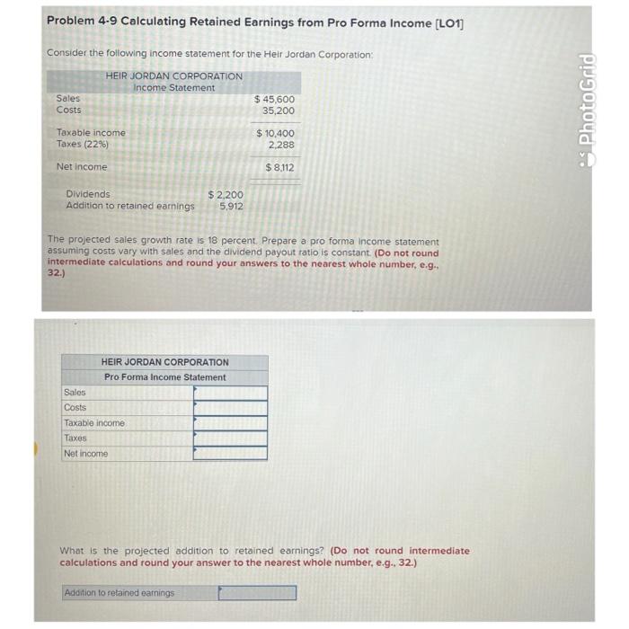 Solved Problem 4-9 Calculating Retained Earnings from Pro | Chegg.com