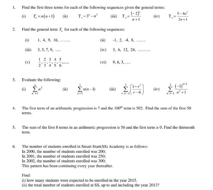 Solved 1. 2. 3. 4. Find the first three terms for each of | Chegg.com