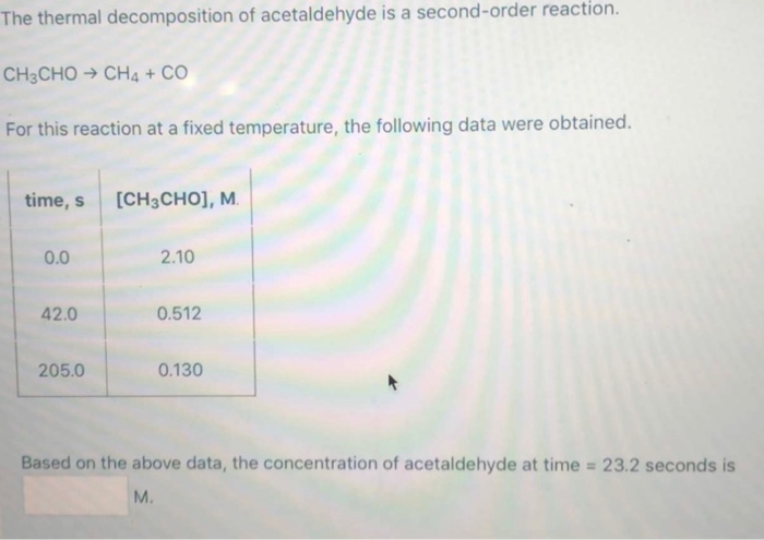 Solved The thermal decomposition of acetaldehyde is a | Chegg.com