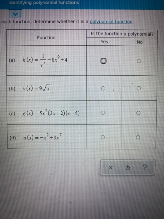 Solved Identifying polynomial functions each function, | Chegg.com