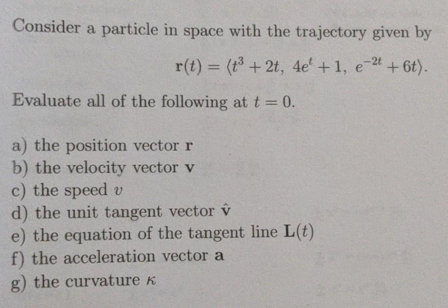 Solved Consider a particle in space with the trajectory | Chegg.com
