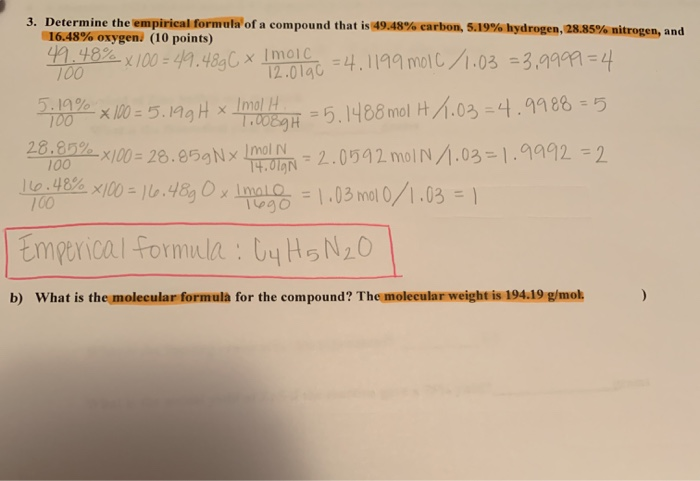 Solved 3. Determine the empirical formula of a compound that | Chegg.com