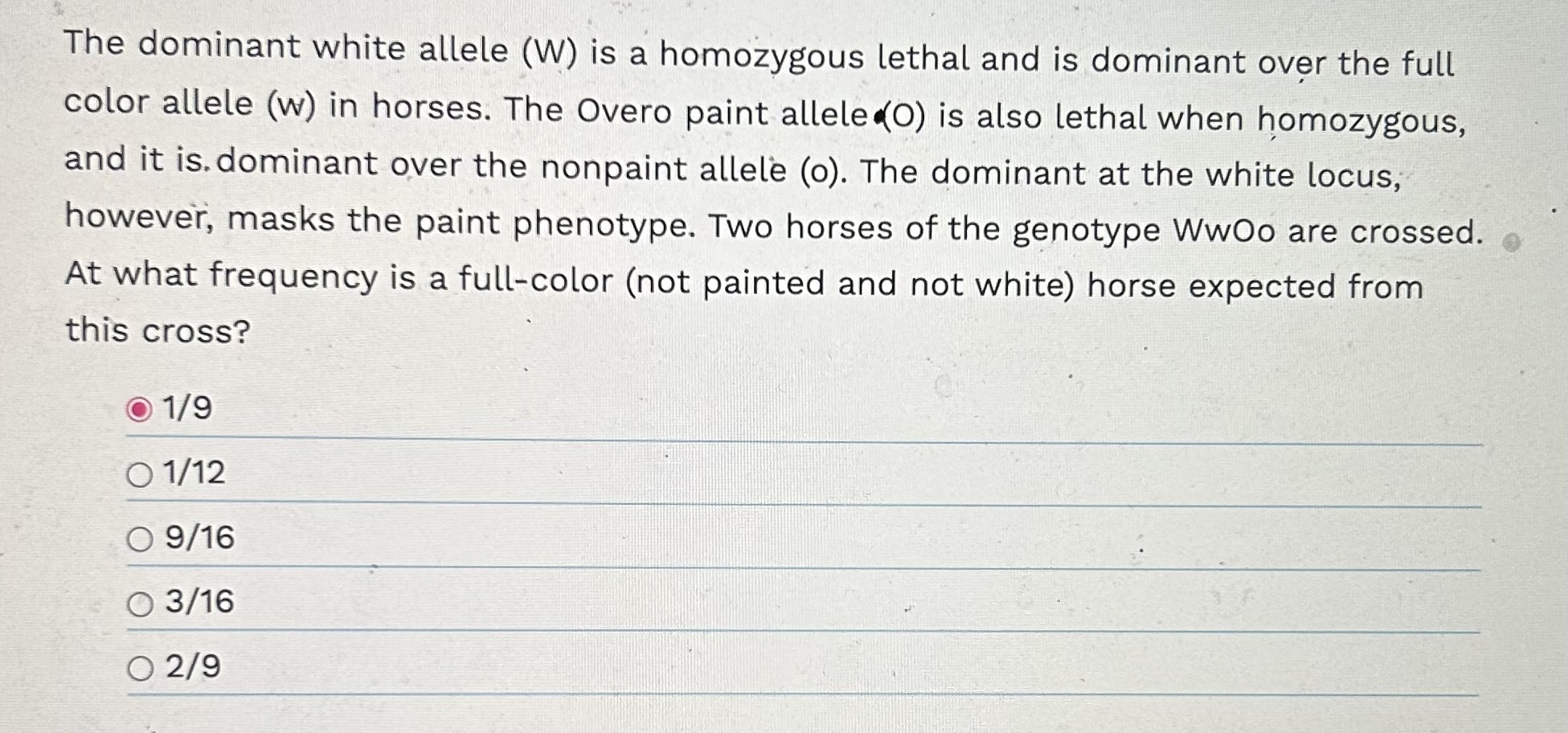 Solved The dominant white allele (W) ﻿is a homozygous lethal | Chegg.com