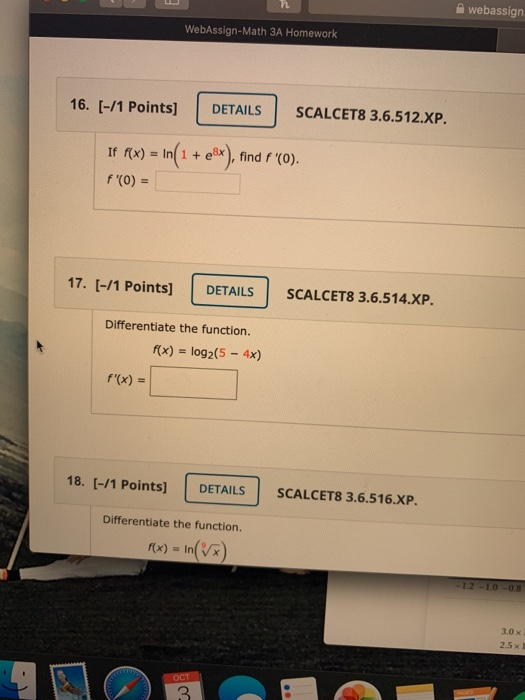 Solved webassign WebAssign-Math 3A Homework 16. (-/1 Points] | Chegg.com