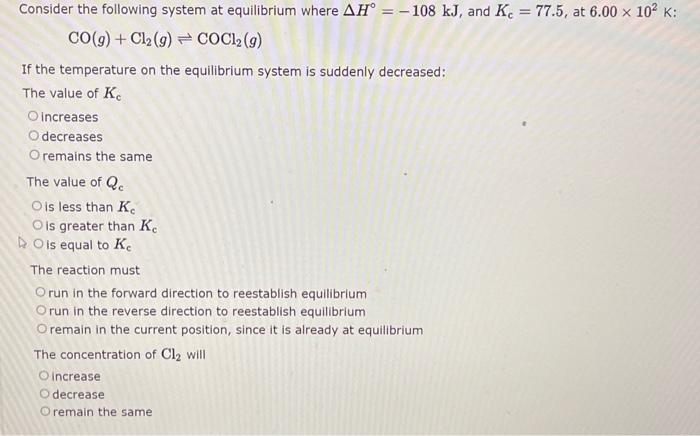 Solved Consider the following system at equilibrium where | Chegg.com