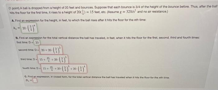 Solved T Point A Ball Is Dropped From A Height Of Feet Chegg Com